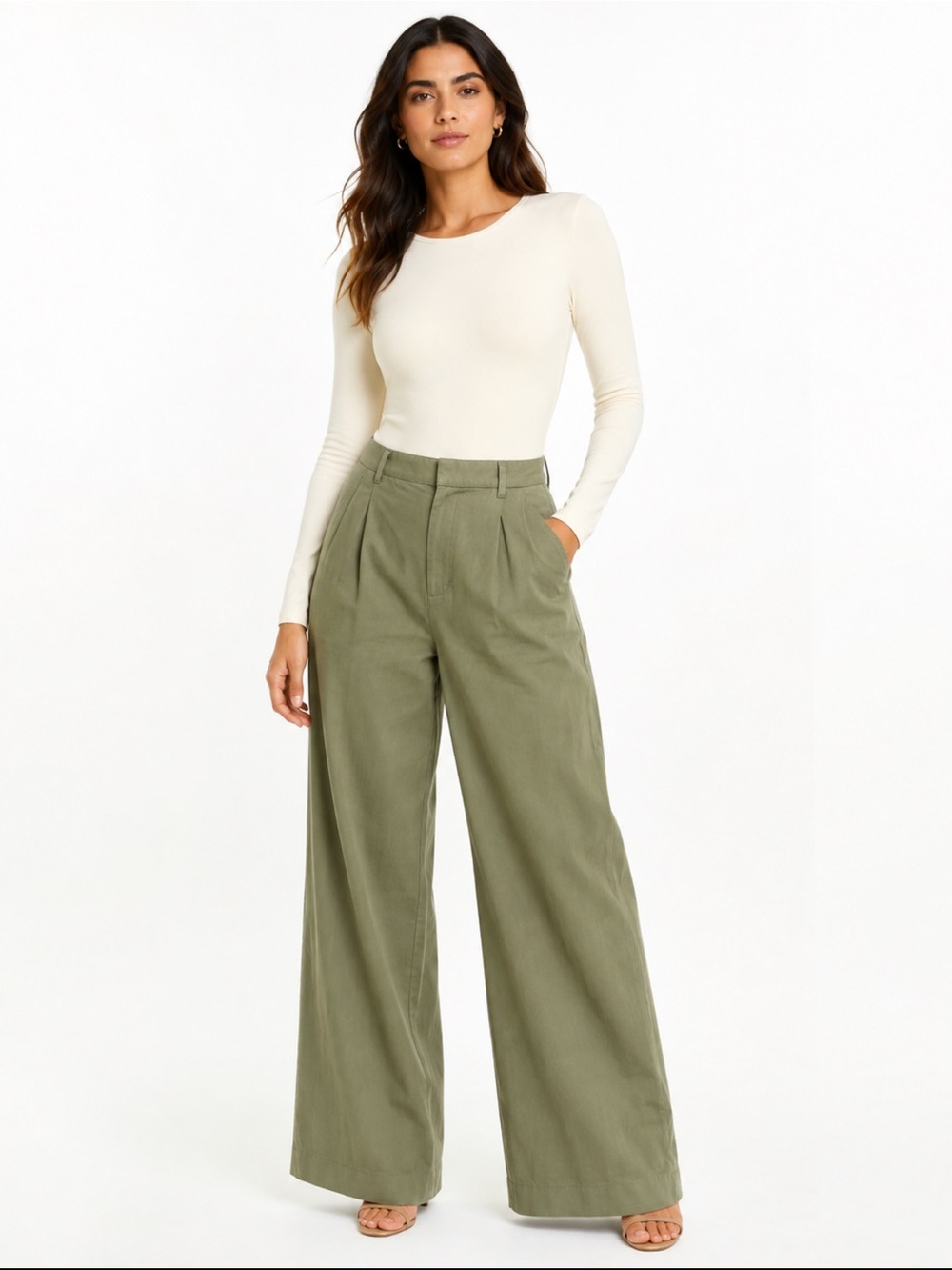 A New Day Olive Green High Rise Wide Leg Pleated Pants Size 12